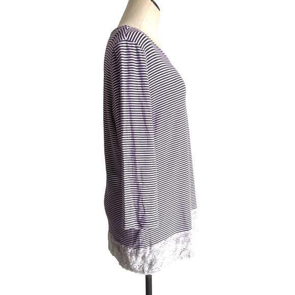 Christopher & Banks Purple Stripe Tunic Top Lace Trim Women's Size Large - Picture 7 of 7